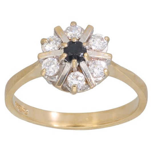 9ct Gold Sapphire & Cubic Zirconia Dress/Cocktail Ring Size P