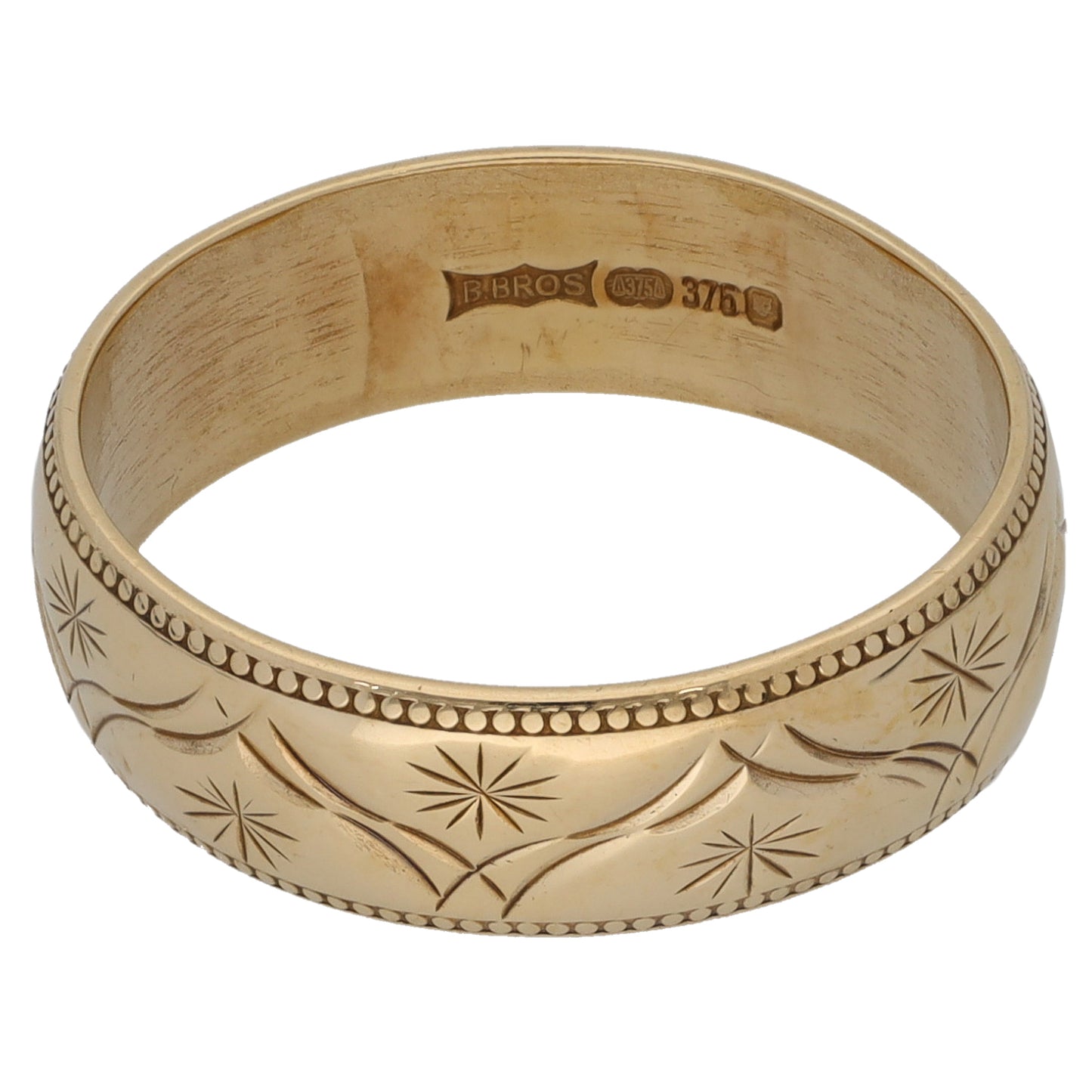 9ct Gold Patterned Wedding Ring Size O