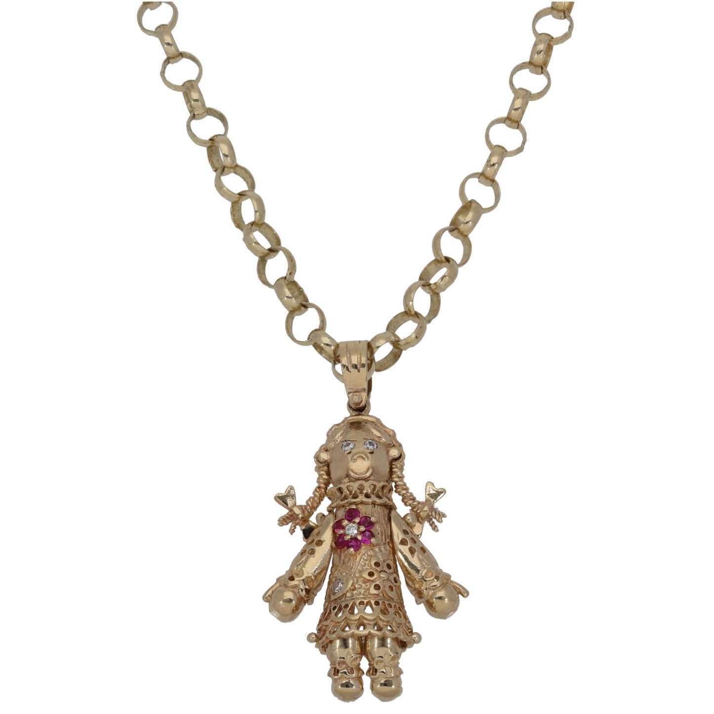 9ct Gold Imitation Gems Dolly Pendant With Chain