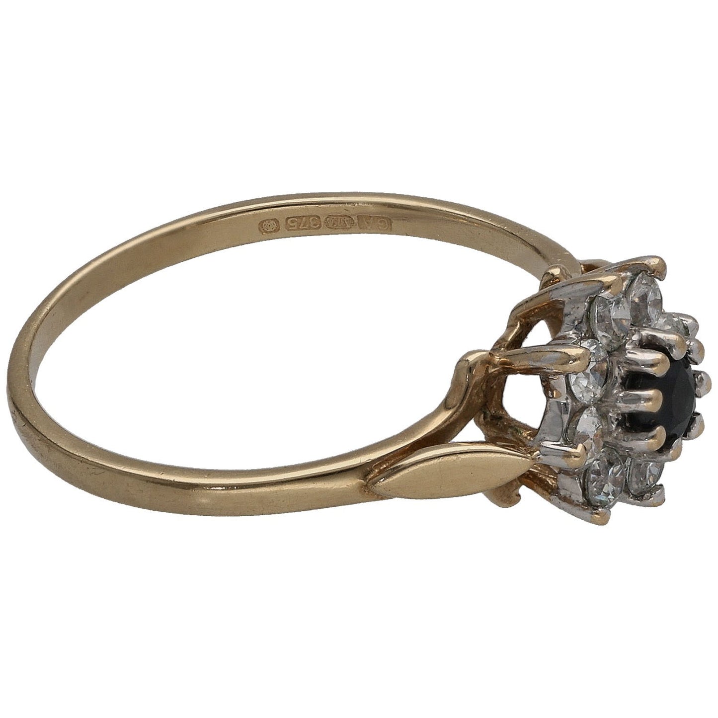 9ct Gold Sapphire & Cubic Zirconia Single Stone Ring With Accents Size M