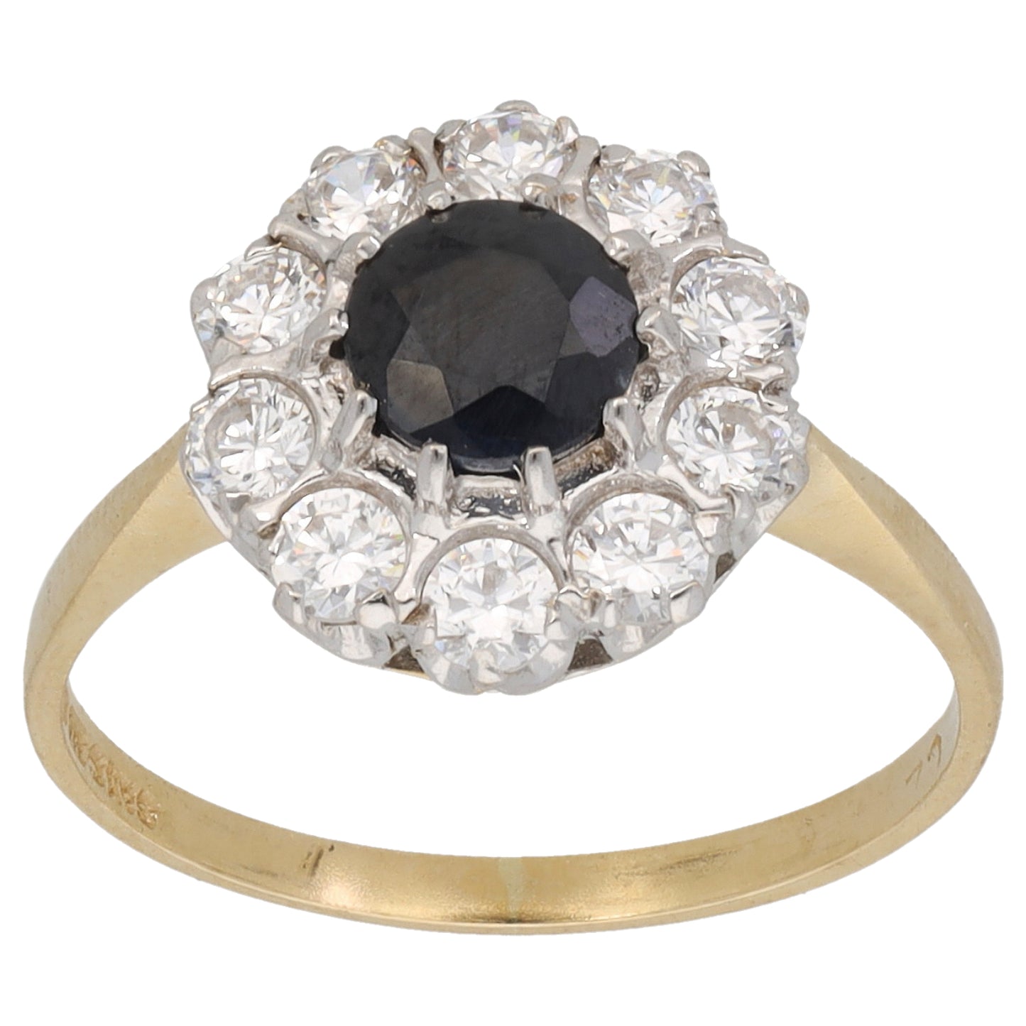 9ct Gold Sapphire & Cubic Zirconia Cluster Ring Size M