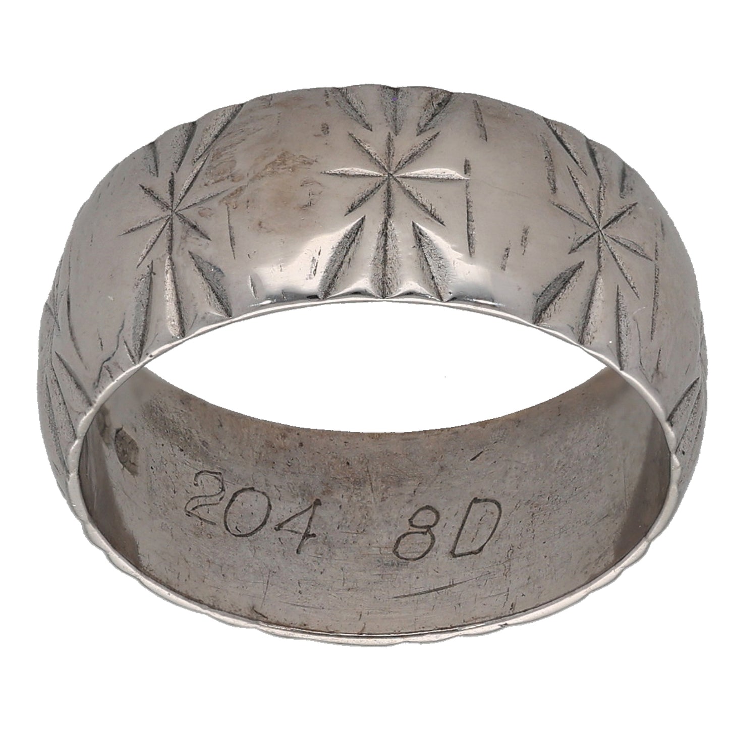 9ct White Gold Patterned Wedding Ring Size N