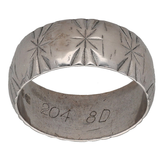 9ct White Gold Patterned Wedding Ring Size N