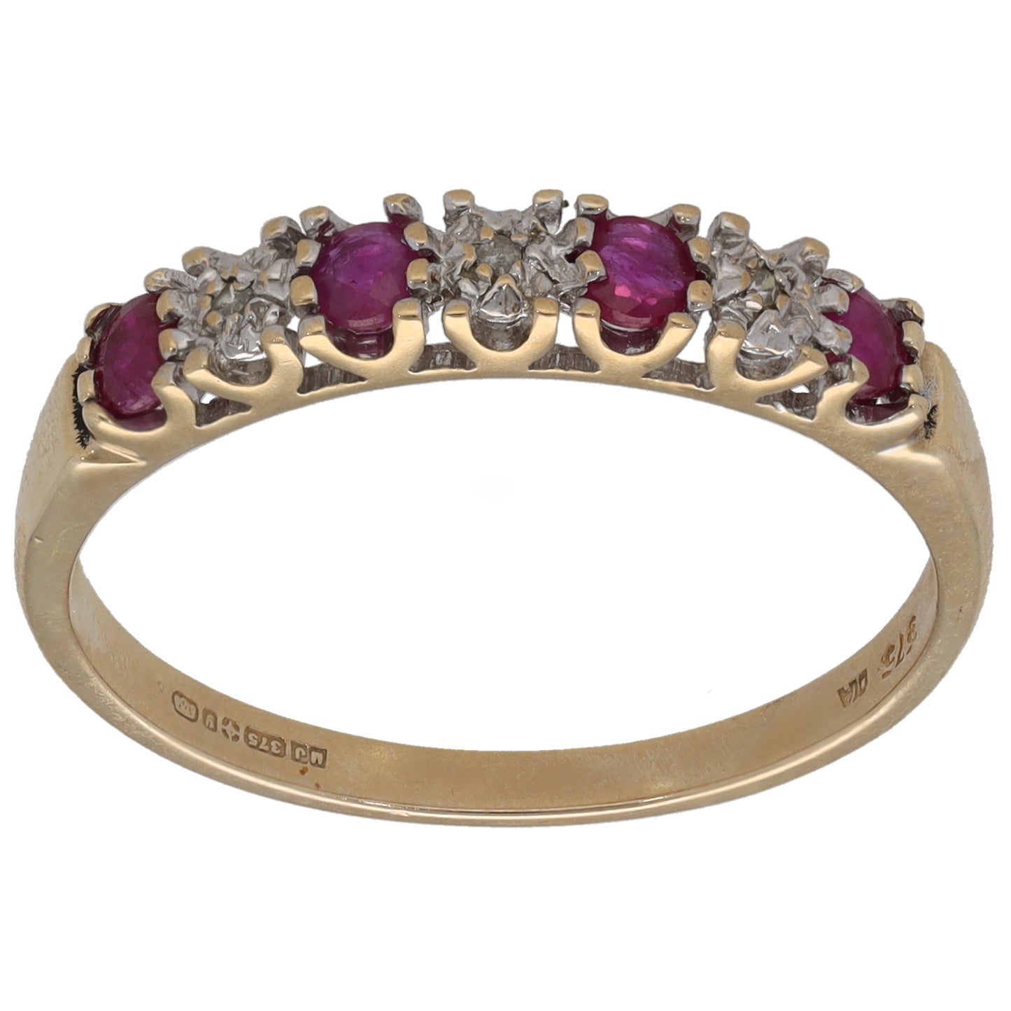 9ct Gold Ruby & 0.015ct Diamond Half Eternity Ring Size R