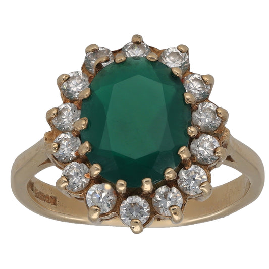 9ct Gold Agate & Cubic Zirconia Dress/Cocktail Ring Size Q