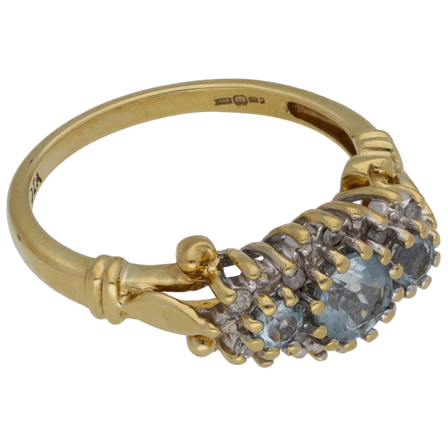9ct Gold 0.05ct Diamond & Aquamarine Dress/Cocktail Ring Size P