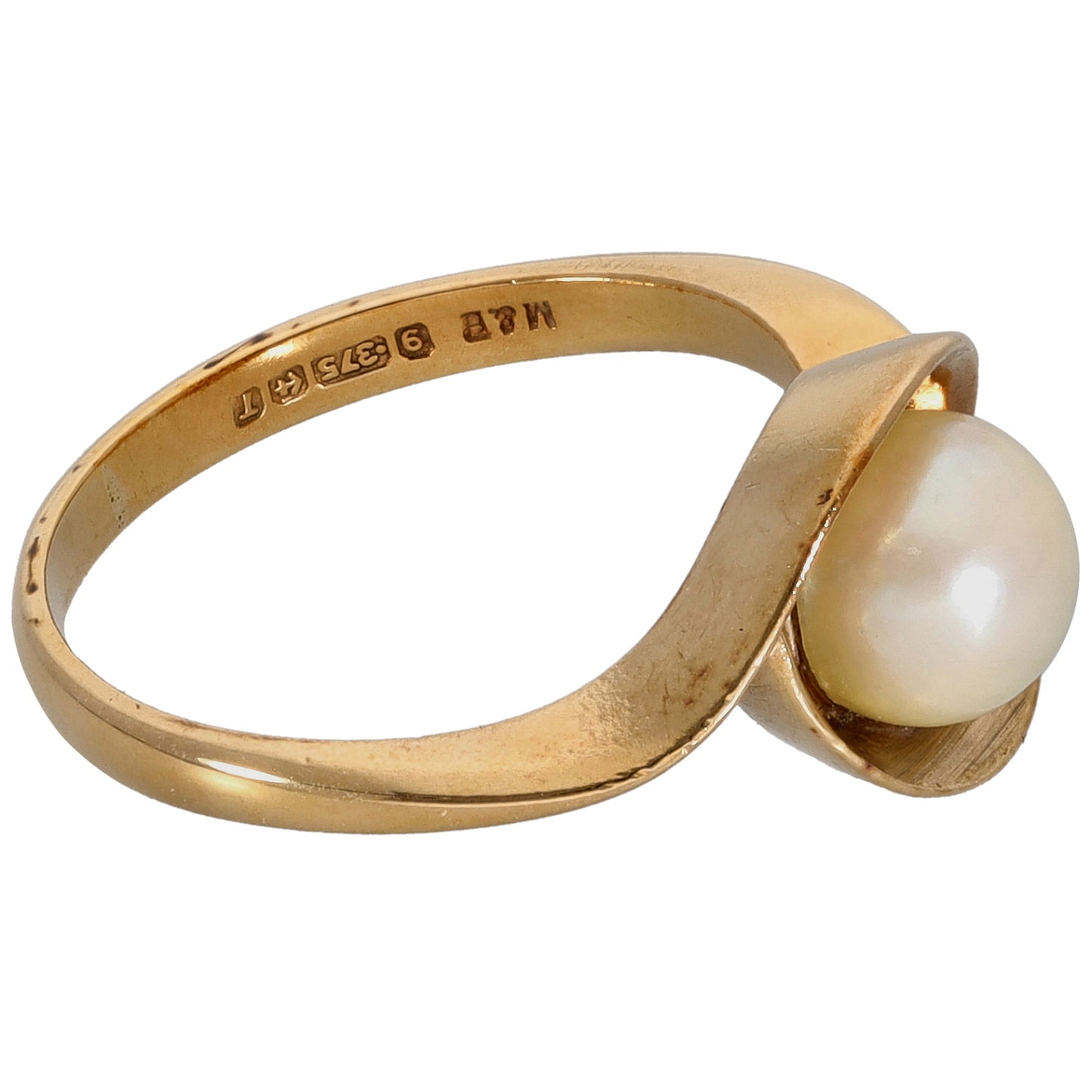 9ct Gold Cultured Pearl Single Stone Ring Size N