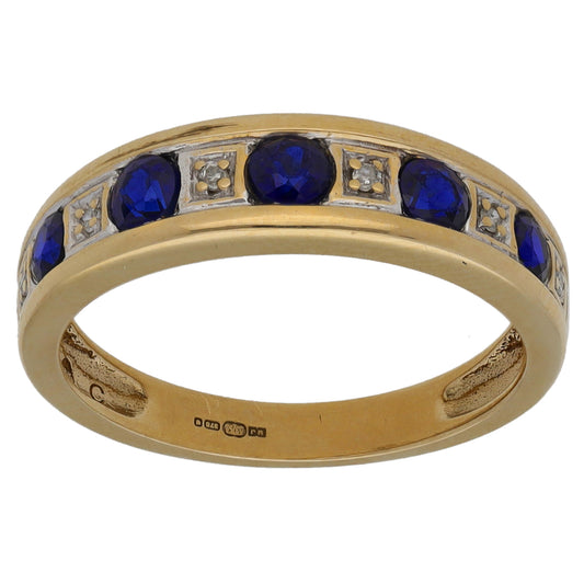 9ct Gold Sapphire & 0.03ct Diamond Half Eternity Ring Size K