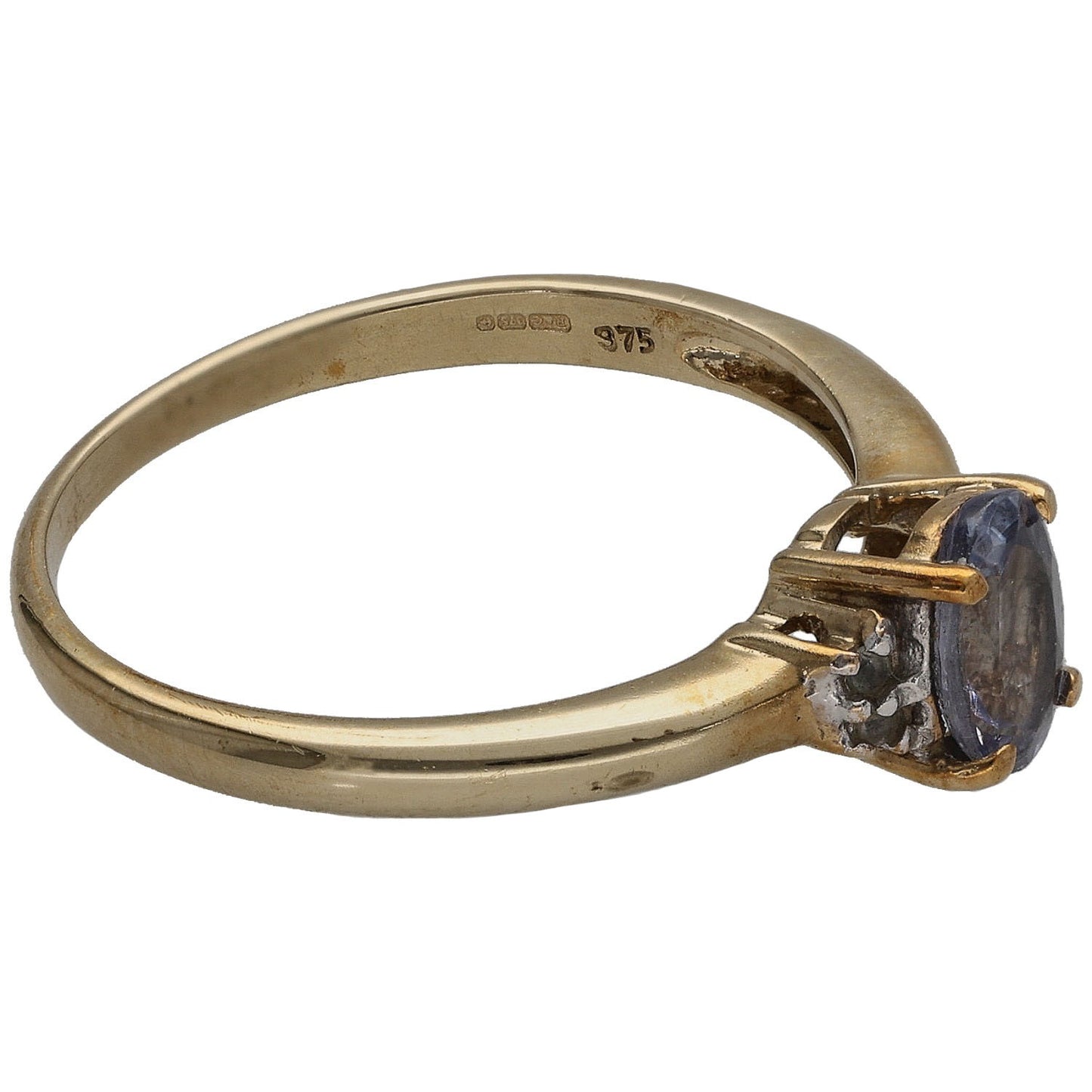 9ct Gold Tanzanite & Imitation Single Stone Ring With Accents Size N