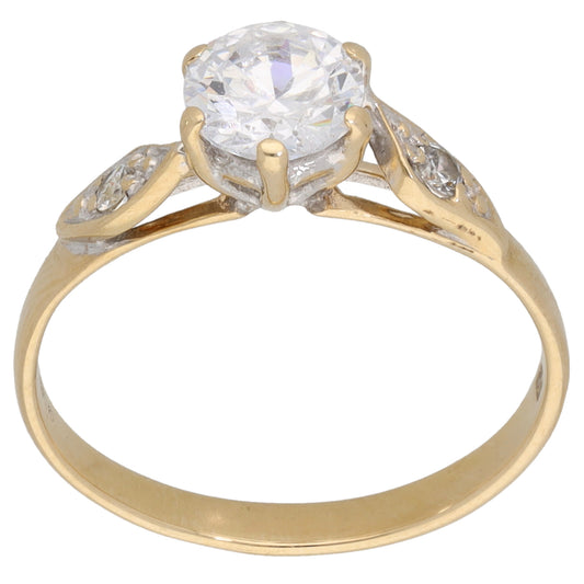 9ct Gold Cubic Zirconia Single Stone Ring with Accent Stones Size O
