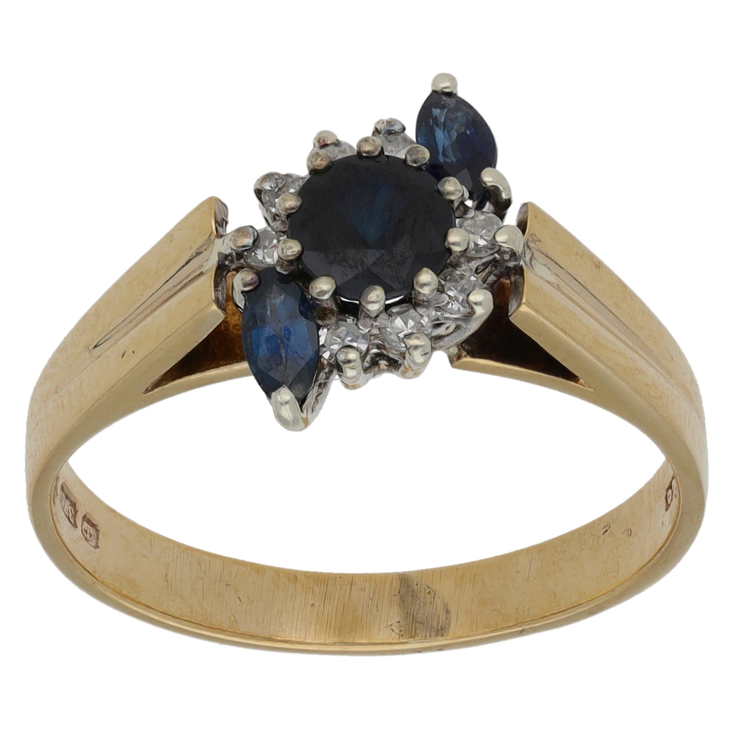 9ct Gold Sapphire & 0.08ct Diamond Dress/Cocktail Ring Size N