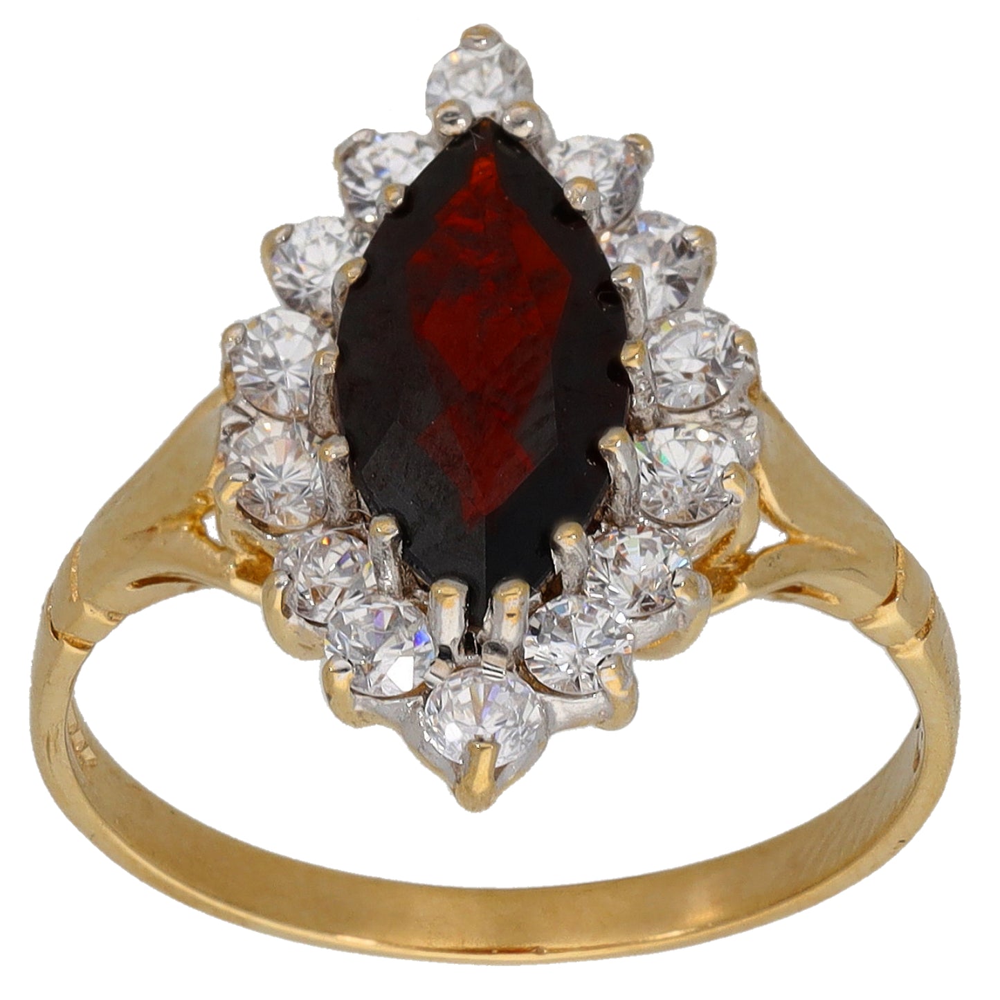 9ct Gold Garnet & Cubic Zirconia Dress/Cocktail Ring Size O