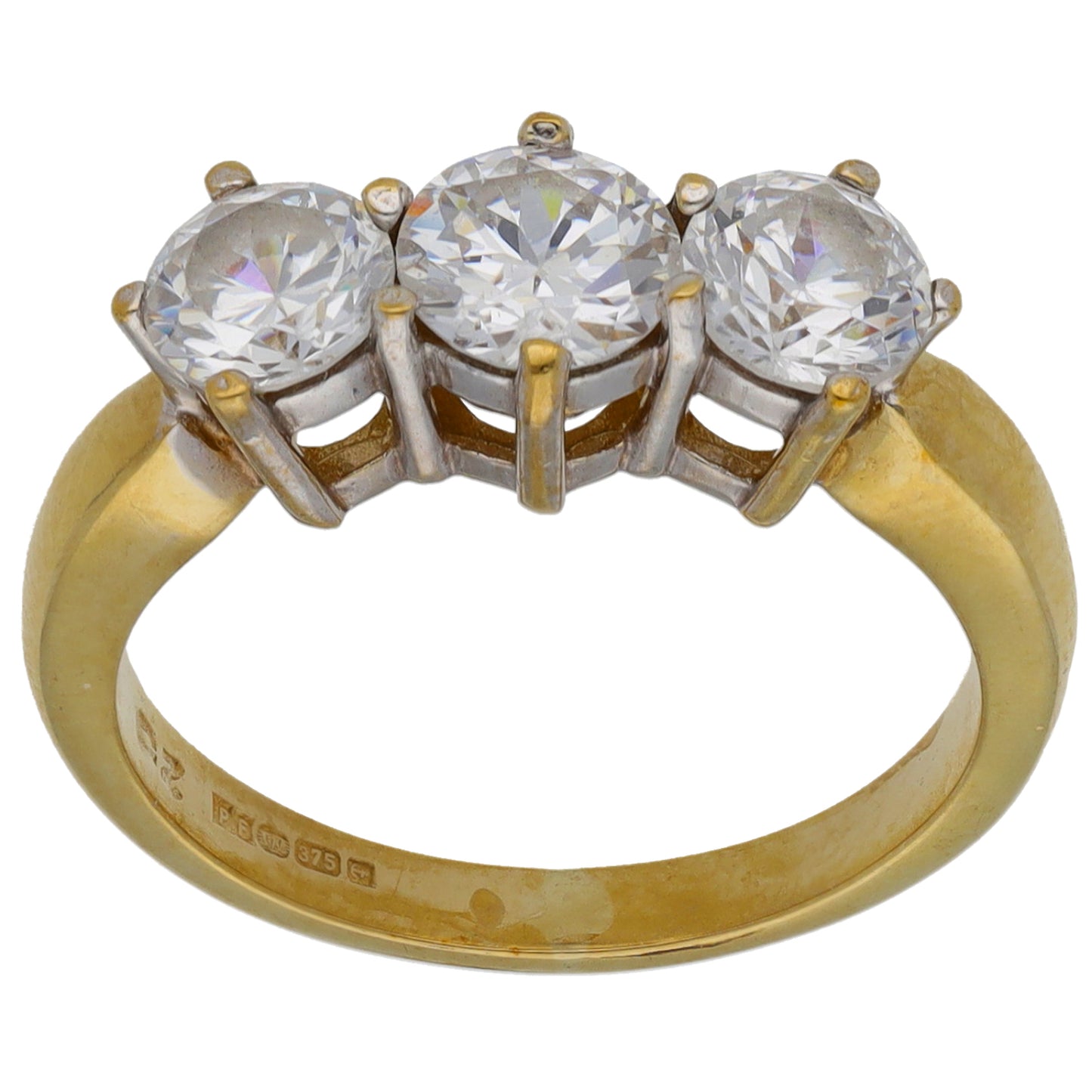 9ct Gold Cubic Zirconia Trilogy Ring Size N