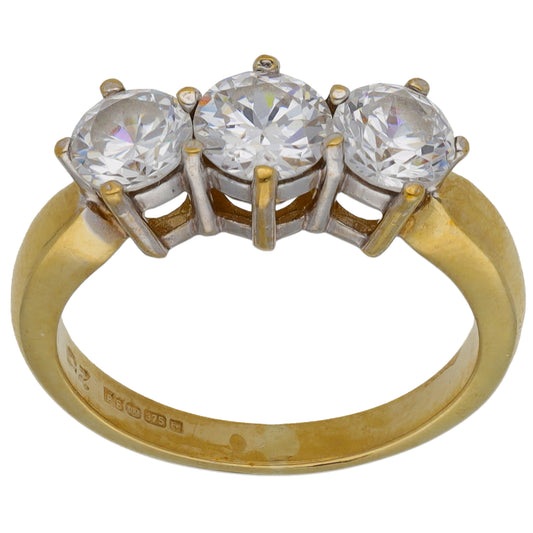 9ct Gold Cubic Zirconia Trilogy Ring Size N