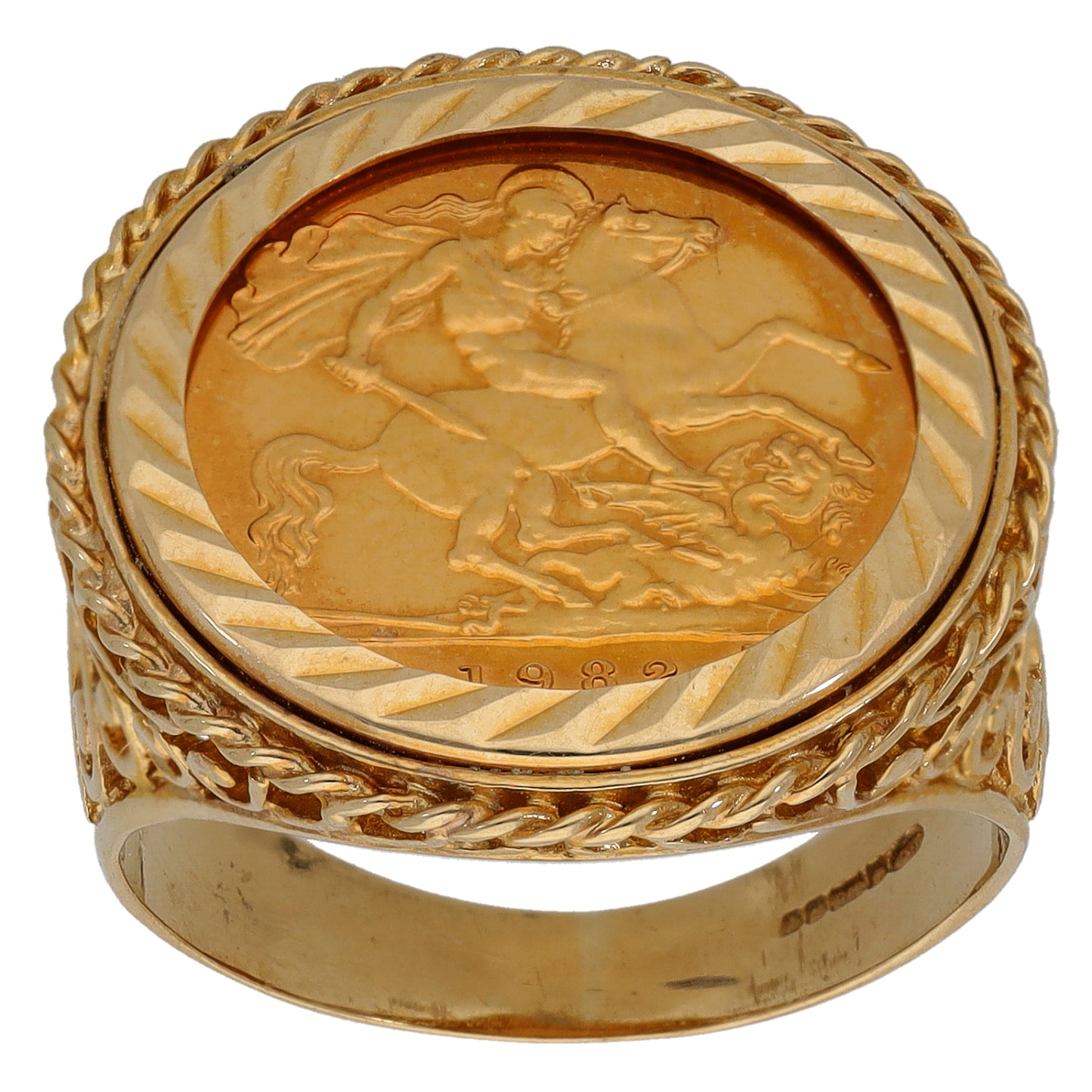 9ct Gold Half Sovereign Coin Ring Size Q