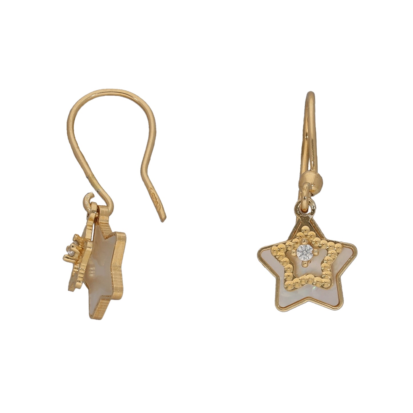 New 9ct Gold Cubic Zirconia & Mother of Pearl Star Drop Earrings