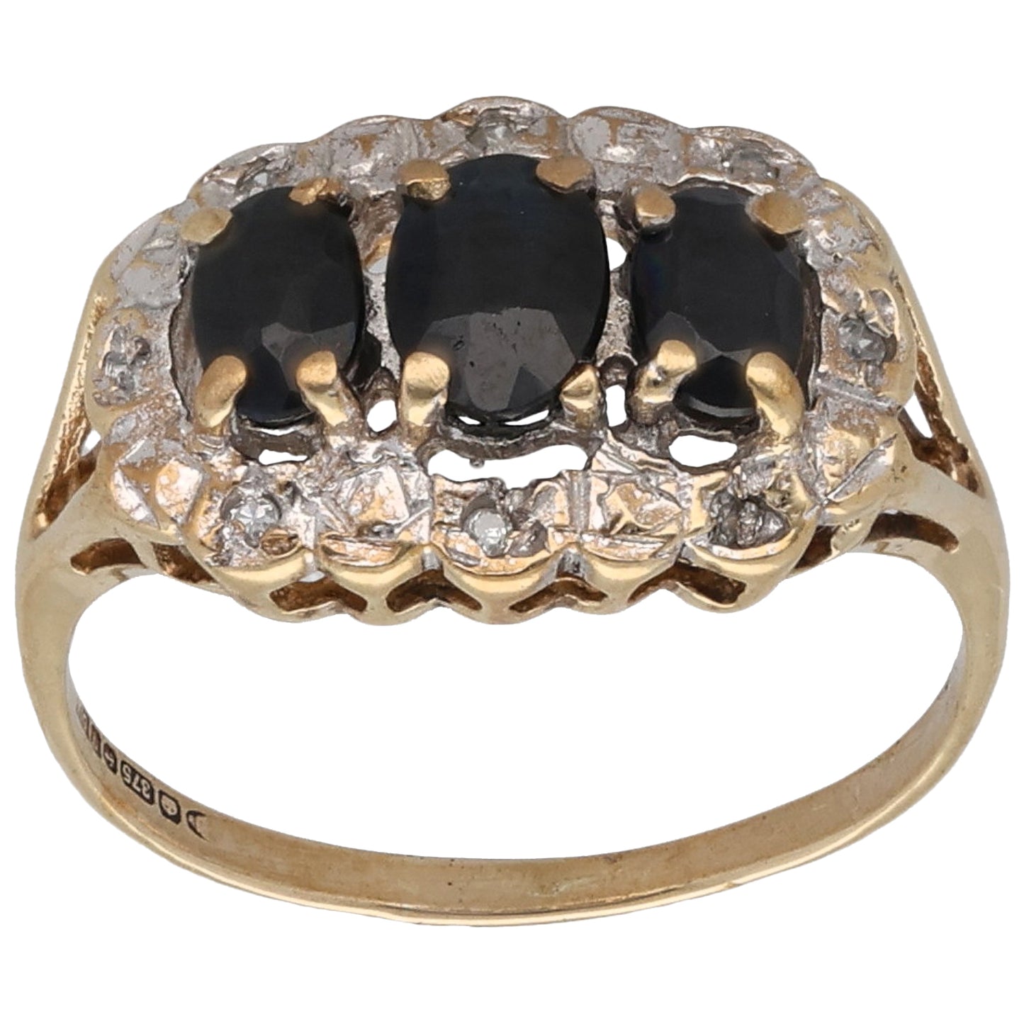 9ct Gold Sapphire & 0.04ct Diamond Dress/Cocktail Ring Size M