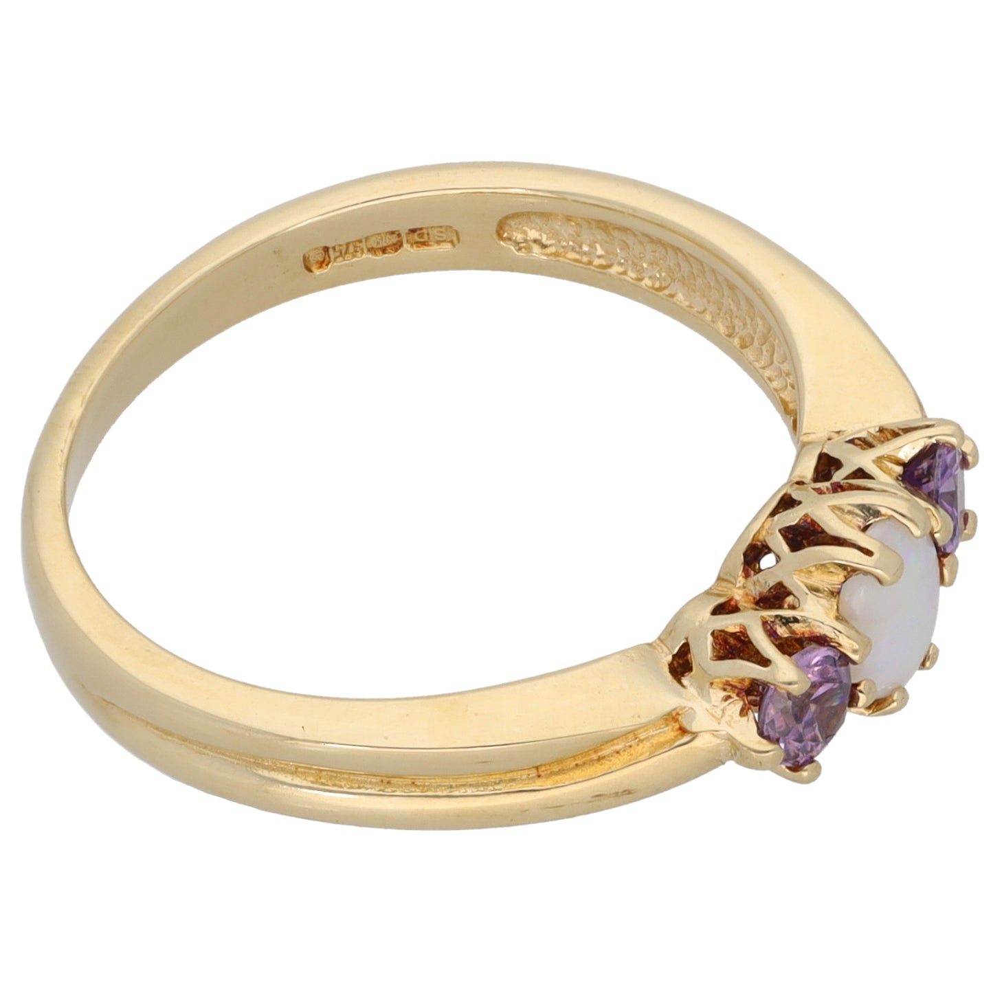9ct Gold Opal & Amethyst Trilogy Ring Size N