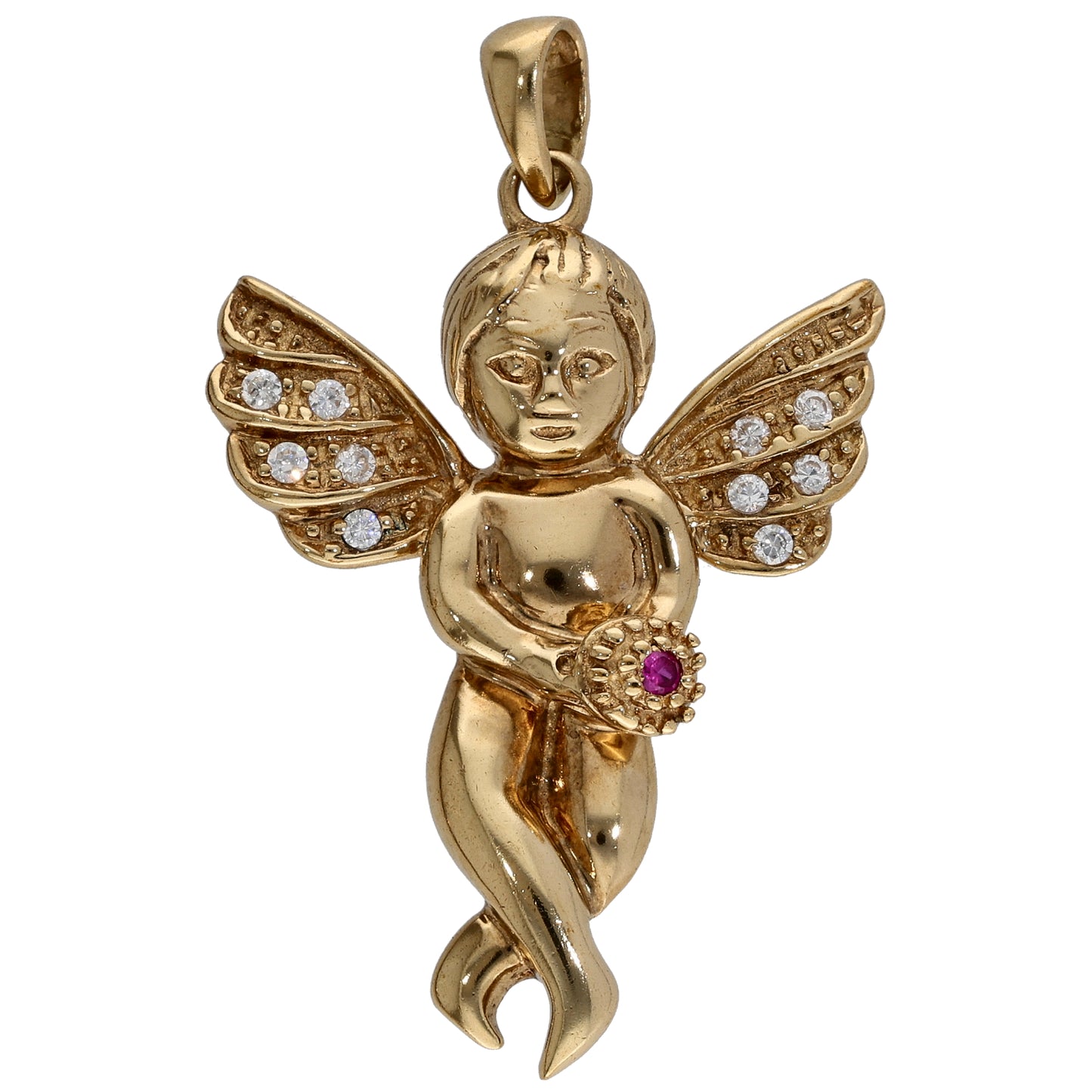 9ct Gold Imitation Gems Cherub Pendant