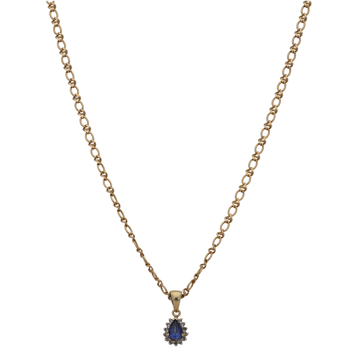 9ct Gold 0.07ct Diamond & Sapphire Dress/Cocktail Pendant With Chain