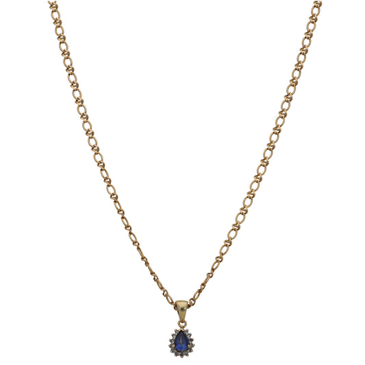 9ct Gold 0.07ct Diamond & Sapphire Dress/Cocktail Pendant With Chain