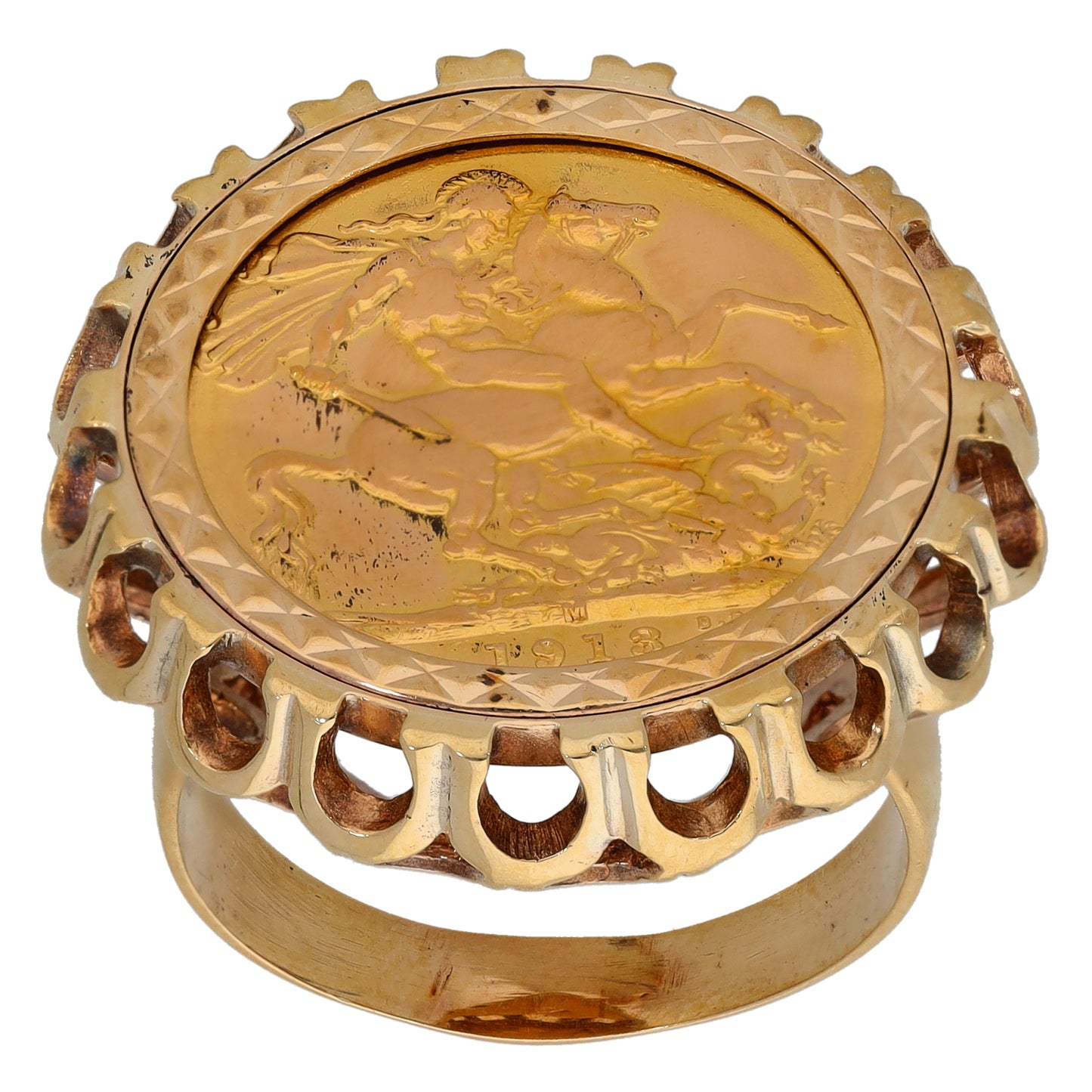 9ct Gold Full Sovereign Coin Ring Size V