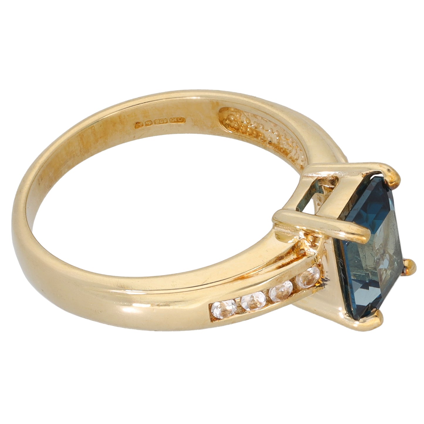 9ct Gold Topaz & White Topaz Single Stone Ring with Accent Stones Size N