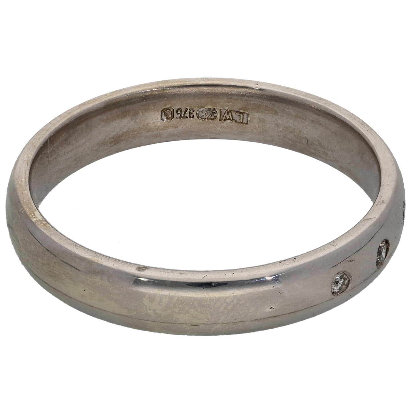 9ct White Gold 0.04ct Diamond Plain Wedding Ring Size T