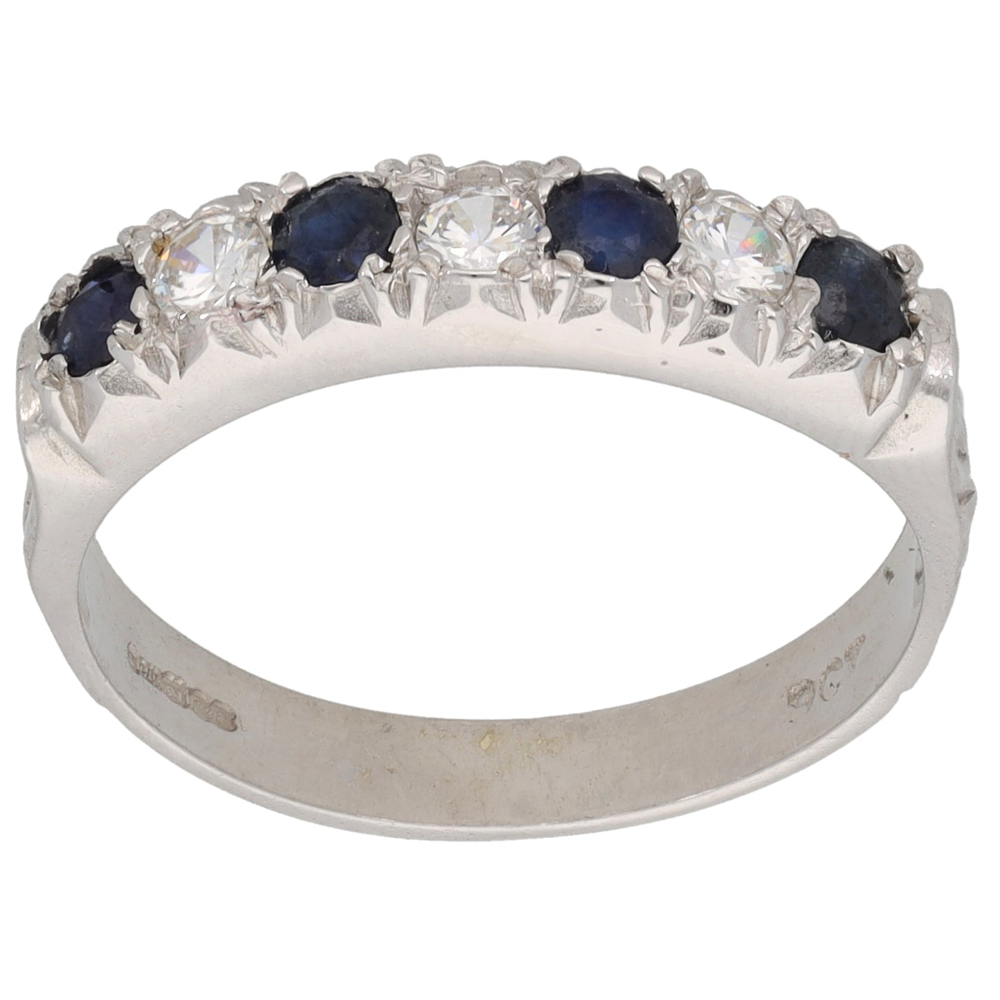 9ct White Gold Sapphire & Cubic Zirconia Half Eternity Ring Size P