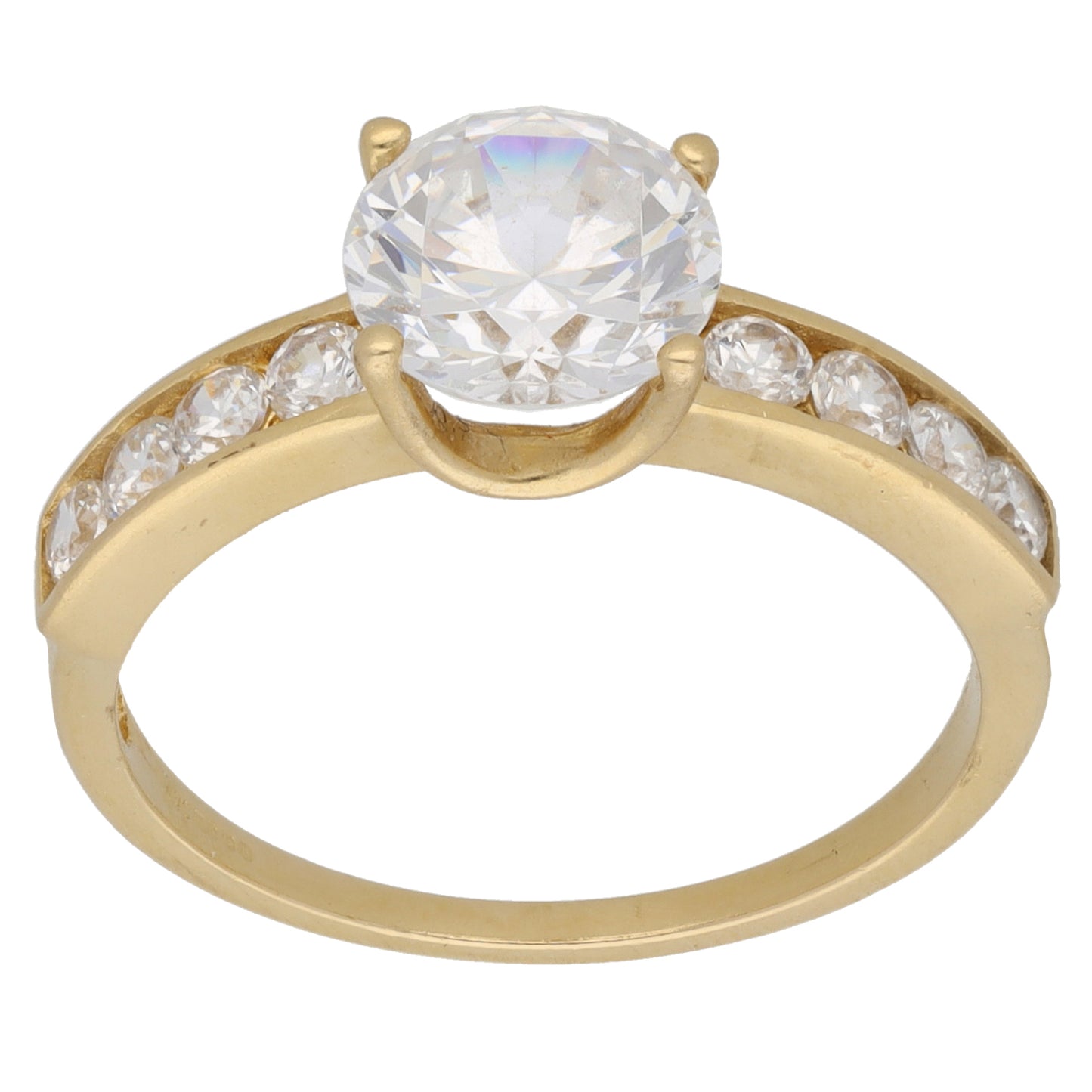14ct Gold Cubic Zirconia Single Stone Ring with Accent Stones Size R
