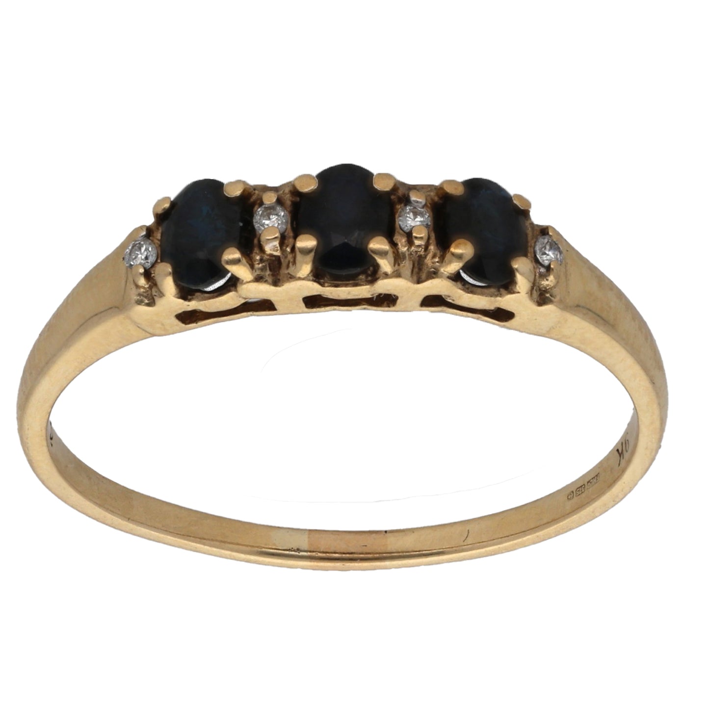 9ct Gold Sapphire & 0.02ct Diamond Dress/Cocktail Ring Size U