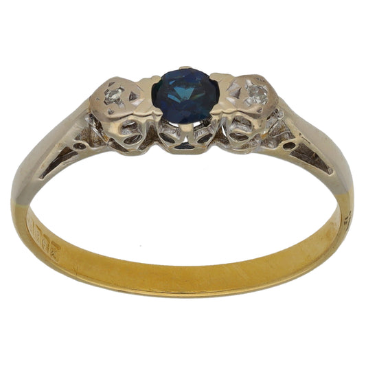 18ct Gold Sapphire & 0.02ct Diamond Trilogy Ring Size M