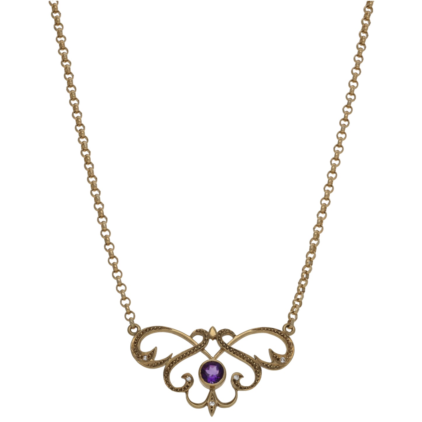 9ct Gold Amethyst & 0.05ct Diamond Fancy Necklace 16"