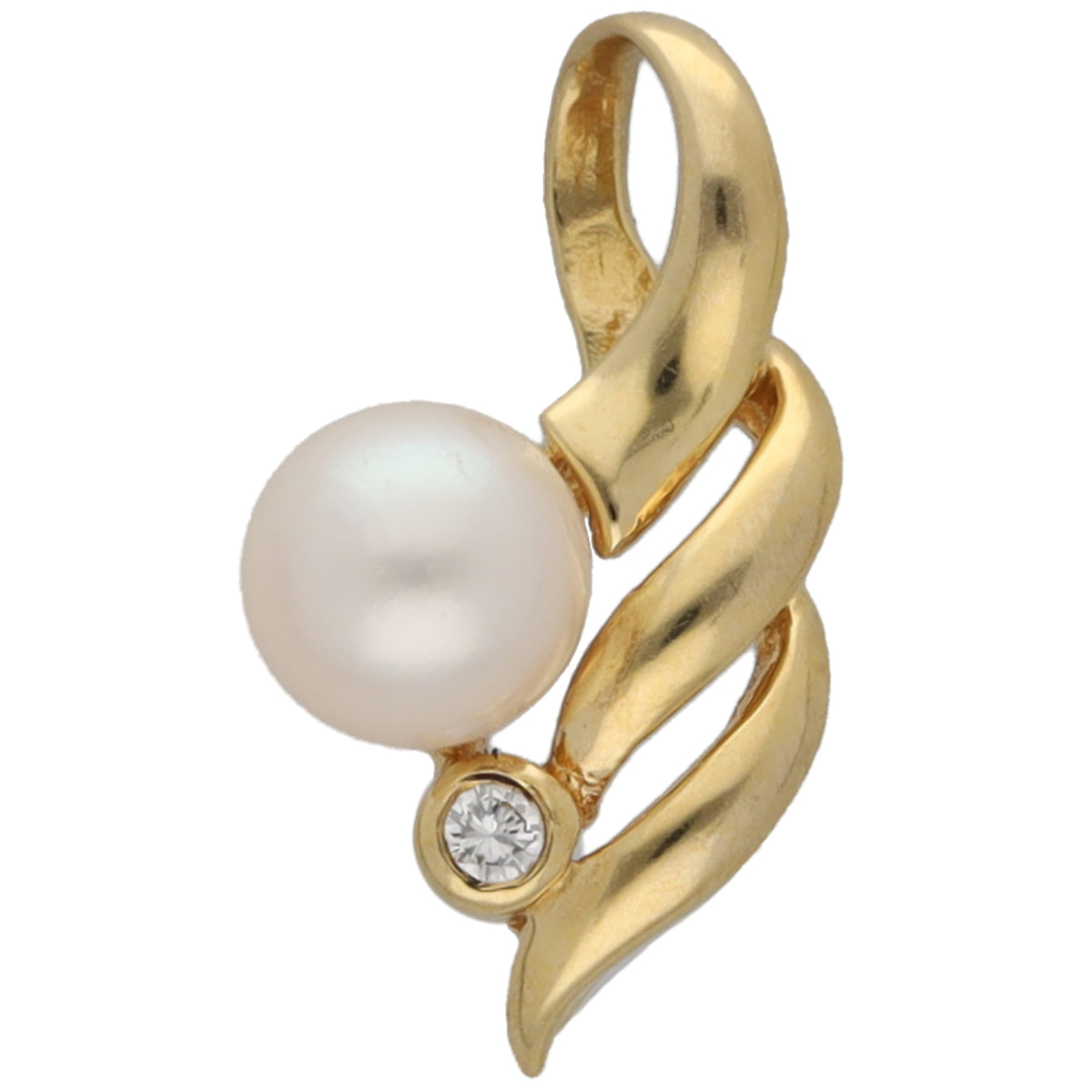 18ct Gold Cultured Pearl & 0.02ct Diamond Dress/Cocktail Pendant