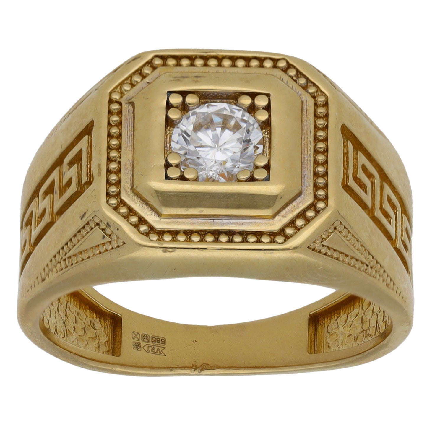 14ct Gold Cubic Zirconia Single Stone Signet Ring Size P