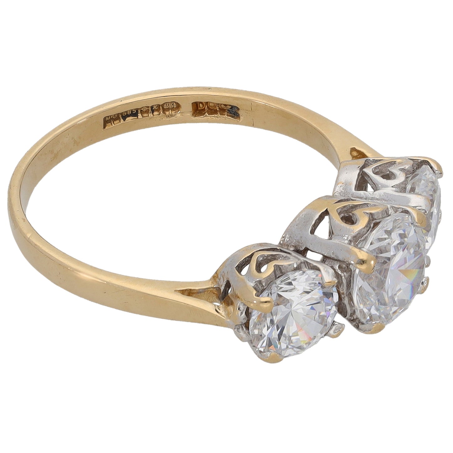 14ct Gold Cubic Zirconia Trilogy Ring Size L