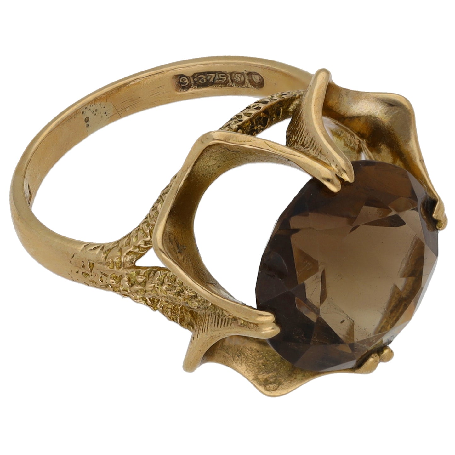 9ct Gold Smoky Quartz Single Stone Ring Size L