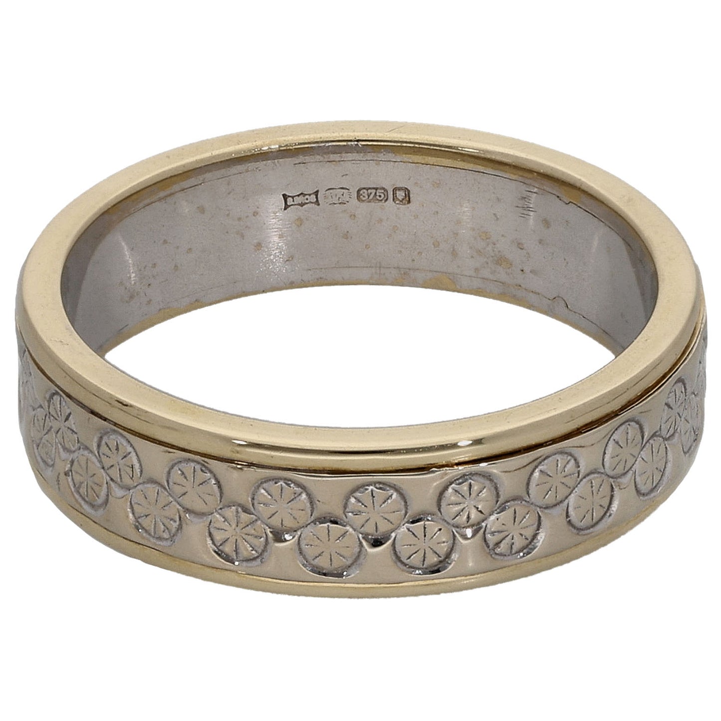 9ct Bi-Colour Gold Patterned Wedding Ring Size L