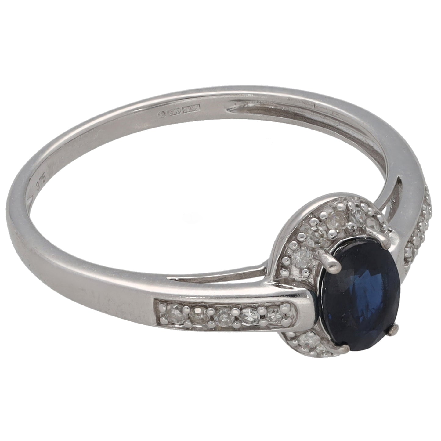 9ct White Gold Sapphire & 0.10ct Diamond Dress/Cocktail Ring Size N