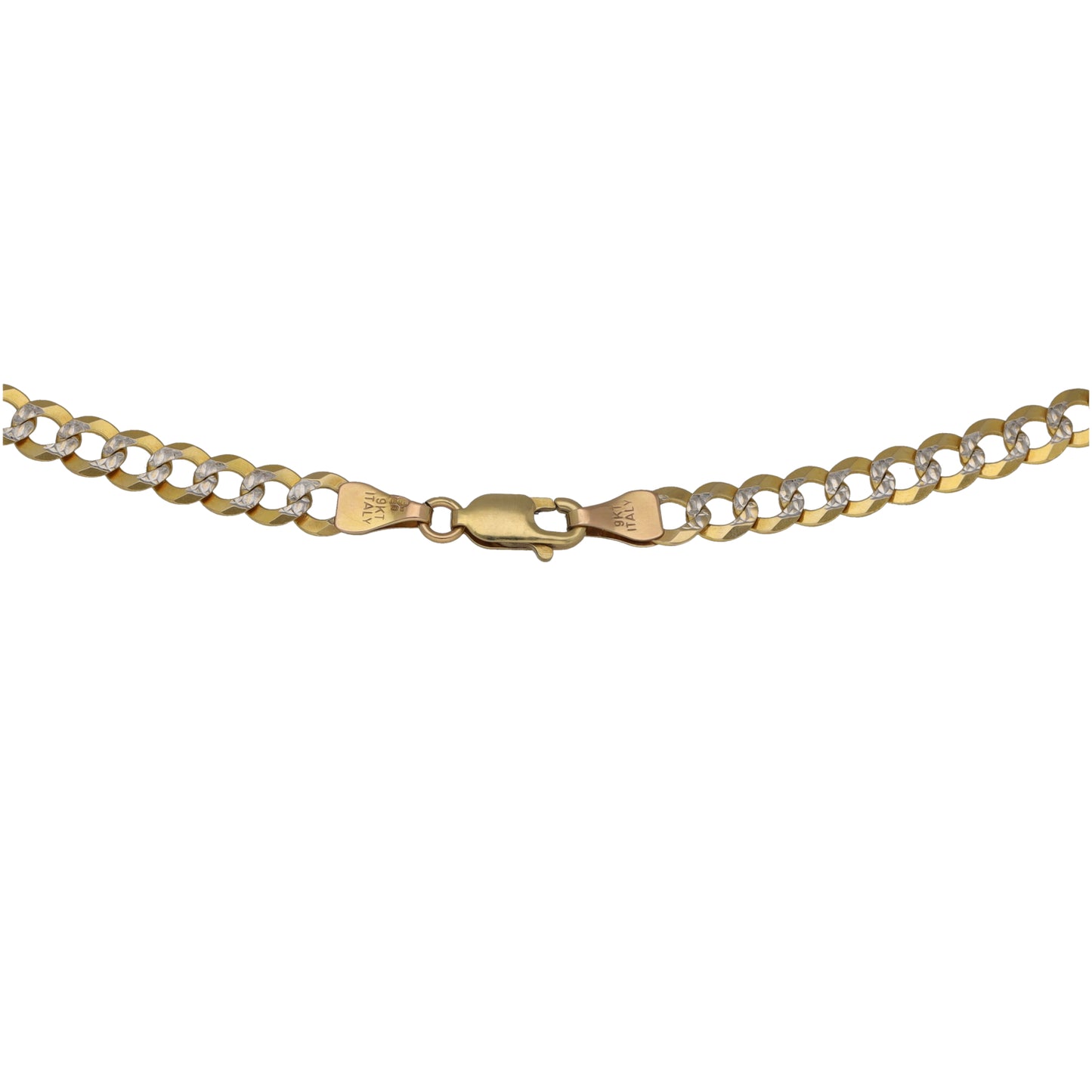 Bicolour 9ct gold curb chain necklace with clasp and extender links