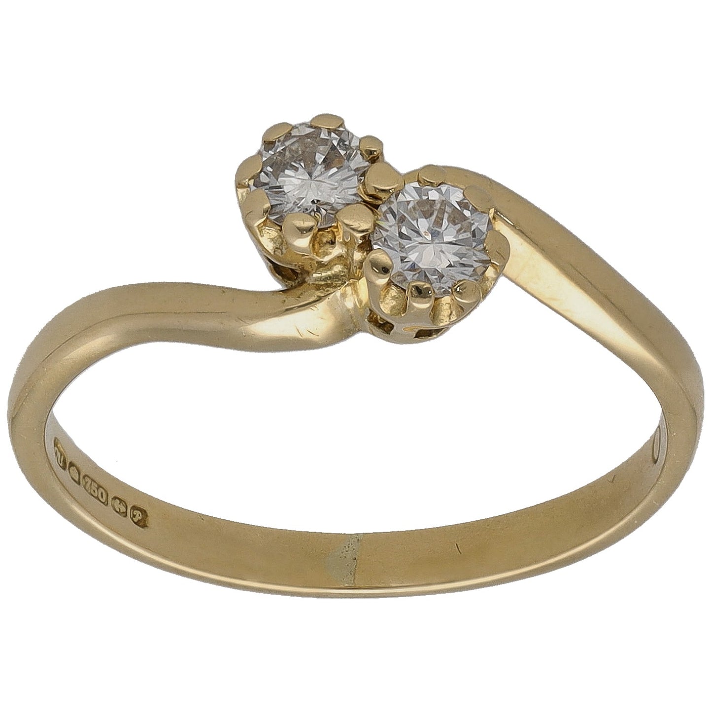 18ct Gold 0.30ct Diamond Two Stone Ring Size M