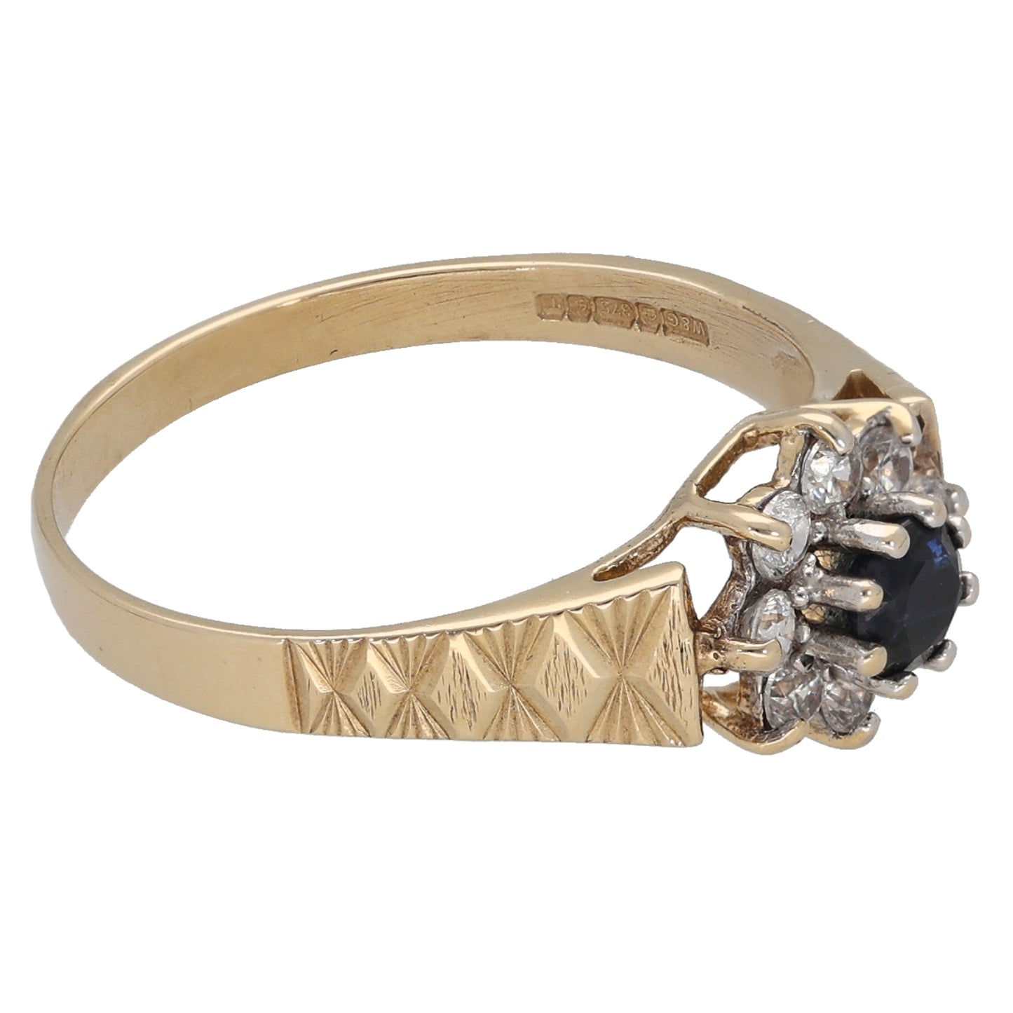 9ct Gold Sapphire & Cubic Zirconia Cluster Ring Size N