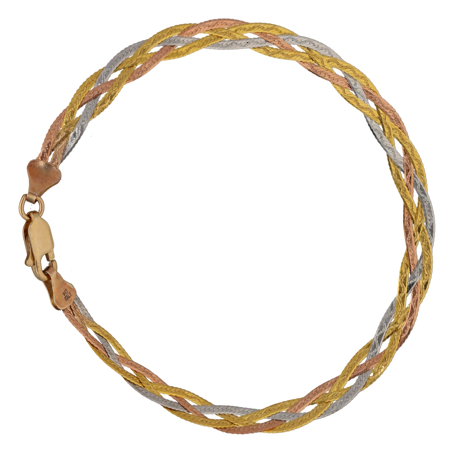 9ct Tri-Colour Gold Herringbone Bracelet