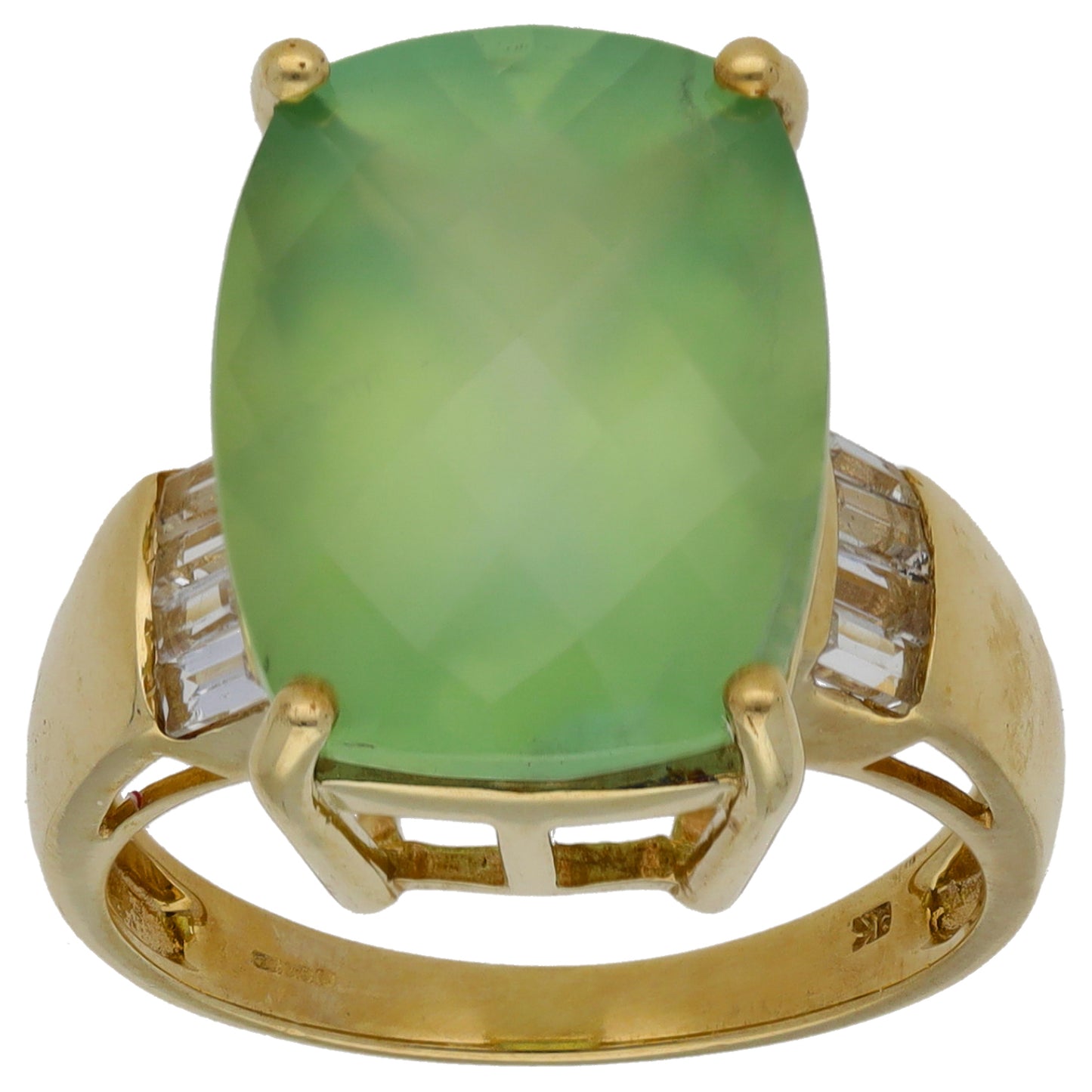 9ct Gold Prehnite & Cubic Zirconia Single Stone Ring Size P