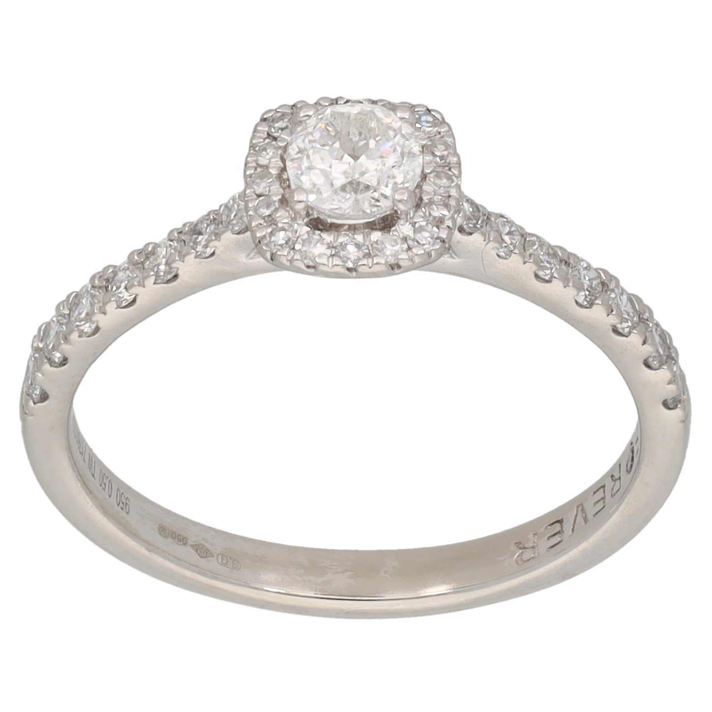 Platinum 0.50ct Diamond Halo Ring Size L