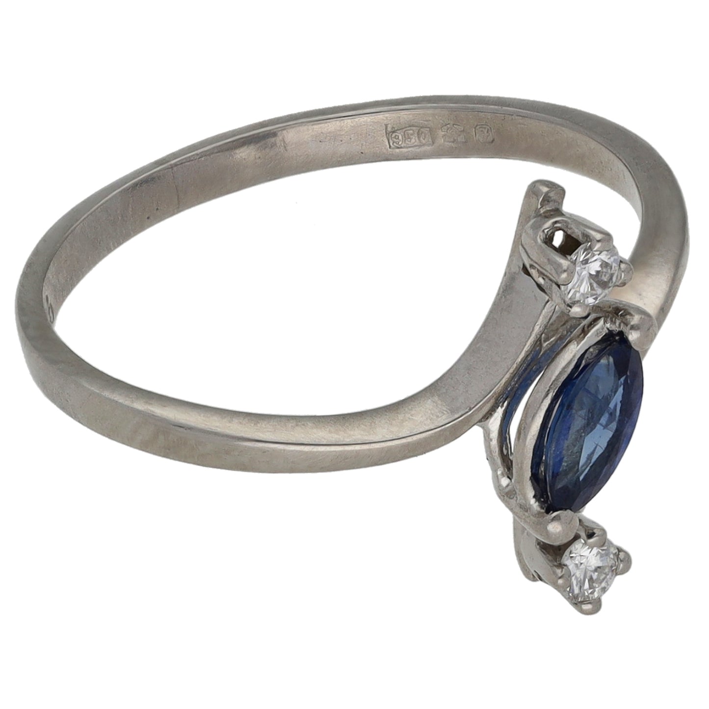 Platinum 0.06ct Diamond & Sapphire Three Stone Ring Size K