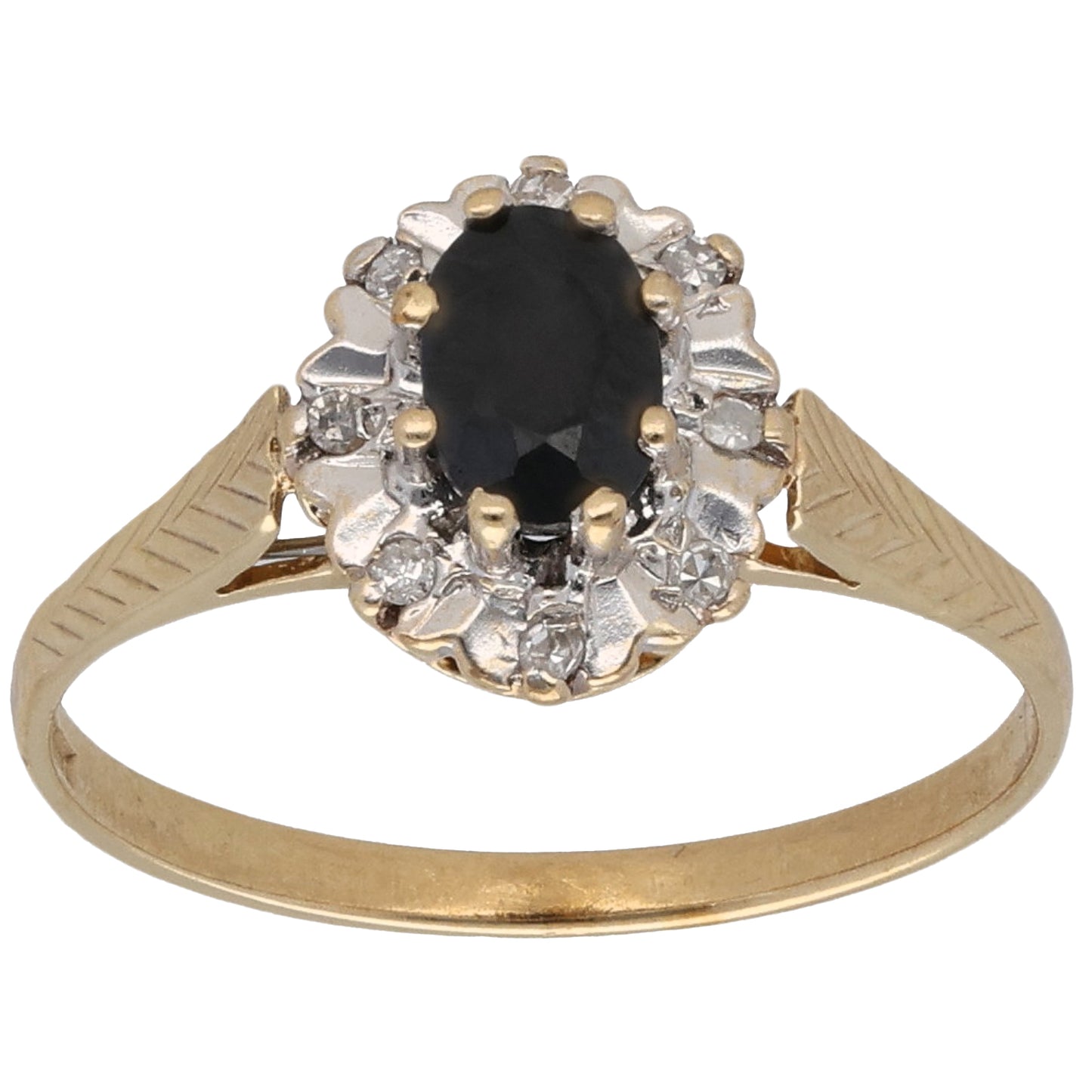 9ct Gold Sapphire & 0.04ct Diamond Dress/Cocktail Ring Size P