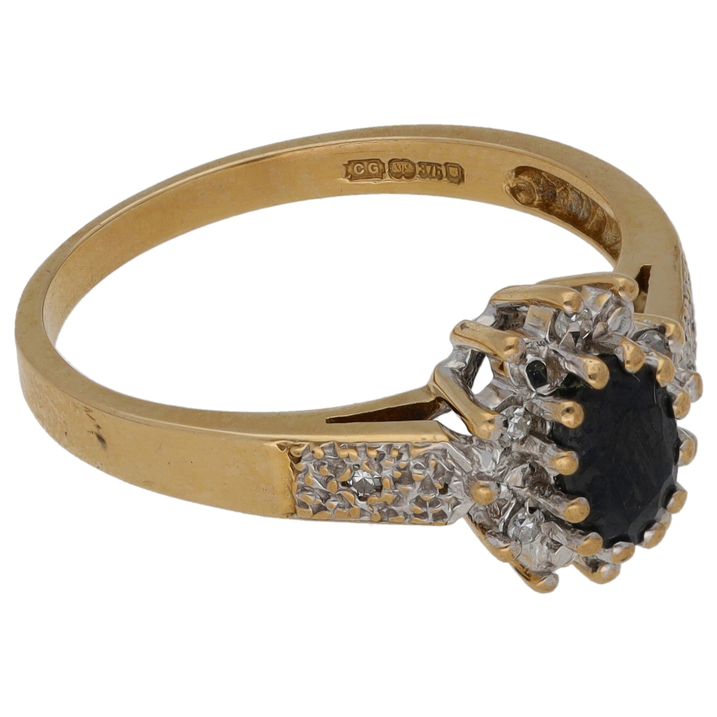 9ct Gold Sapphire & 0.06ct Diamond Cluster Ring Size M