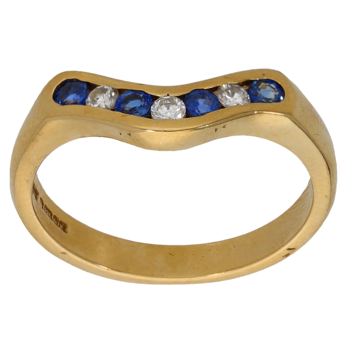 9ct Gold Sapphire & 0.15ct Diamond Wishbone Ring Size M