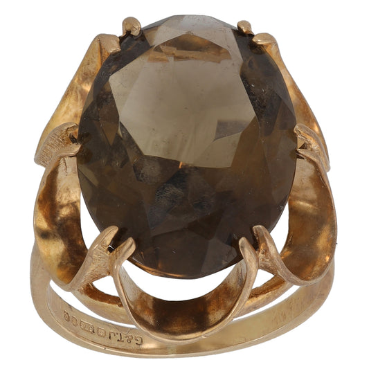9ct Gold Smoky Quartz Single Stone Ring Size K